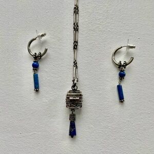 Lapis & Silver Poison Box Necklace & Earring Set